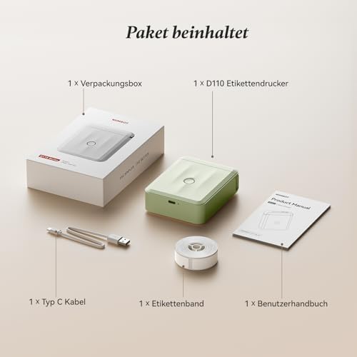 NIIMBOT D110 Bluetooth Namensaufkleber Etikettendrucker - 155 wasserdichte Etiketten für Zuhause, Büro, Schule und Kinde