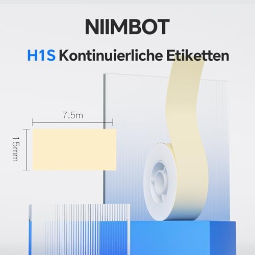 NIIMBOT H1S Etikettendrucker - Selbstklebende, kontinuierliche Thermo-Etiketten 15mm x 7,5m für Schule, Büro und Zuhause
