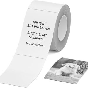 NIIMBOT Etiketten 50x80mm – Hochwertige Fotopapier Aufkleber für B21Pro Etikettendrucker, 100 Etiketten/Rolle für effizi
