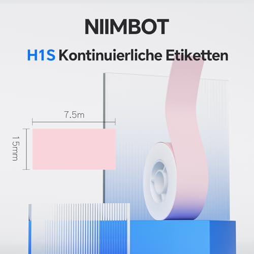 NIIMBOT H1S Etikettendrucker - Selbstklebende, kontinuierliche Thermo-Etiketten 15mm x 7,5m für Schule, Büro und Zuhause