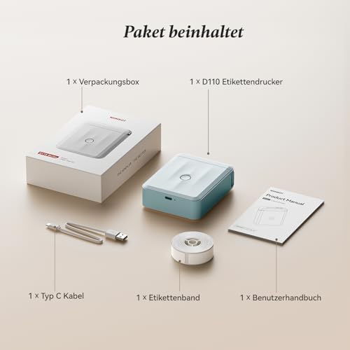NIIMBOT D110 Bluetooth Namensaufkleber Etikettendrucker - 155 wasserdichte Etiketten für Zuhause, Büro, Schule und Kinde