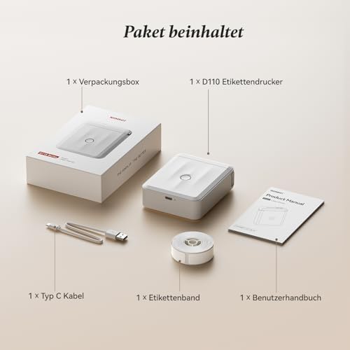 NIIMBOT D110 Bluetooth Namensaufkleber Etikettendrucker - 155 wasserdichte Etiketten für Zuhause, Büro, Schule und Kinde