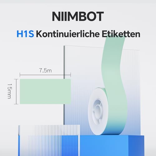 NIIMBOT H1S Etikettendrucker - Selbstklebende, kontinuierliche Thermo-Etiketten 15mm x 7,5m für Schule, Büro und Zuhause