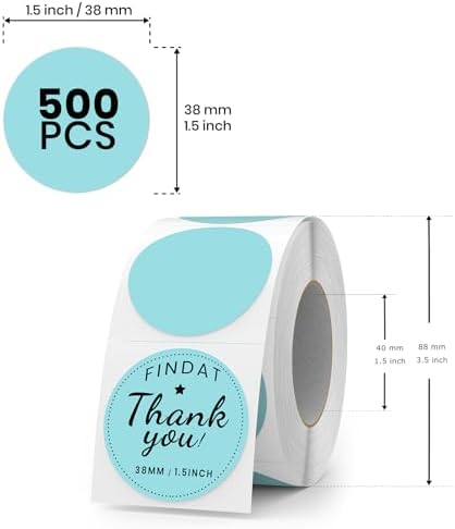 500 Stück Blau 38 mm Runde Thermo-Etiketten Rolle - Selbstklebend, wasserdicht für Büro und Versand