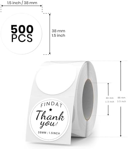 500 Stück Blau 38 mm Runde Thermo-Etiketten Rolle - Selbstklebend, wasserdicht für Büro und Versand