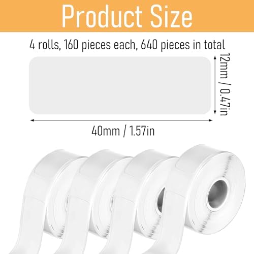 4 Rollen Thermo Etiketten 40mm x 12mm - Selbstklebende Thermolabels für Schule, Zuhause & Büro