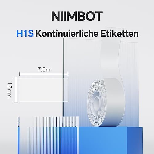NIIMBOT H1S Etikettendrucker - Selbstklebende, kontinuierliche Thermo-Etiketten 15mm x 7,5m für Schule, Büro und Zuhause