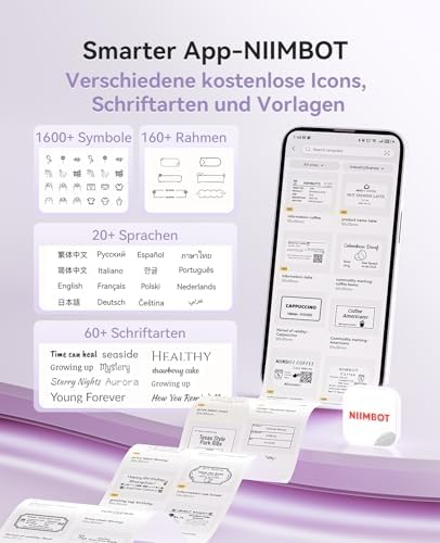 NIIMBOT Etikettendrucker B21 Pro, 300dpi Bluetooth Beschriftungsgerät für Lernen und Scrapbooking, Lila