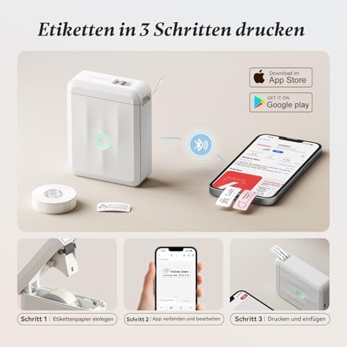 NIIMBOT D110 Bluetooth Namensaufkleber Etikettendrucker - 155 wasserdichte Etiketten für Zuhause, Büro, Schule und Kinde