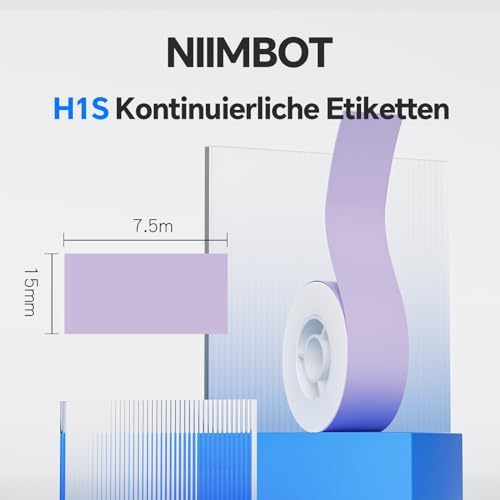 NIIMBOT H1S Etikettendrucker - Selbstklebende, kontinuierliche Thermo-Etiketten 15mm x 7,5m für Schule, Büro und Zuhause