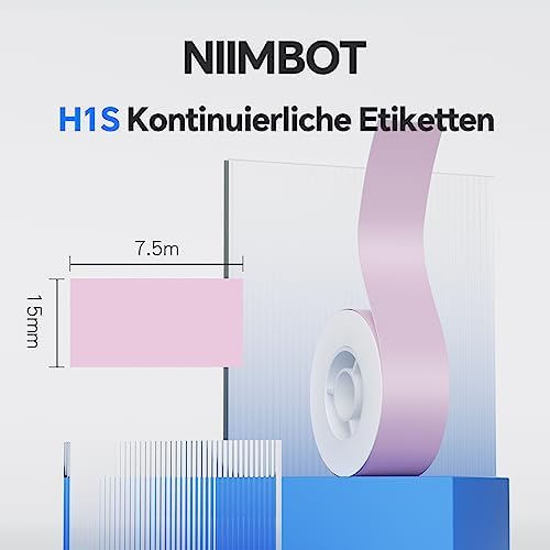 NIIMBOT H1S Etikettendrucker - Selbstklebende, kontinuierliche Thermo-Etiketten 15mm x 7,5m für Schule, Büro und Zuhause