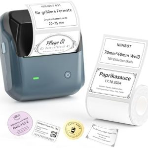 NIINBOT Etikettendrucker B31 – Tragbares Bluetooth Beschriftungsgerät für Büro & Einzelhandel, 70 x 40mm, Dunkelblau