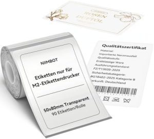 NIIMBOT M2 Thermotransfer-Etiketten 50x80 mm - Wasserdicht & hochtemperaturbeständig, ideal für M2 Etikettendrucker