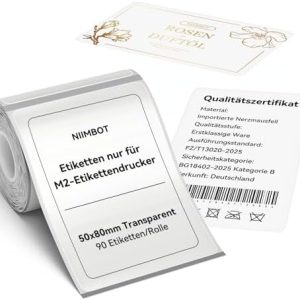 NIIMBOT M2 Thermotransfer-Etiketten 50x80 mm - Wasserdicht & hochtemperaturbeständig, ideal für M2 Etikettendrucker