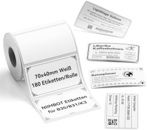 NIIMBOT Etiketten 70 x 40mm - 180 selbstklebende Thermo-Etiketten für Büro, Einzelhandel & Supermärkte