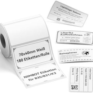 NIIMBOT Etiketten 70 x 40mm - 180 selbstklebende Thermo-Etiketten für Büro, Einzelhandel & Supermärkte