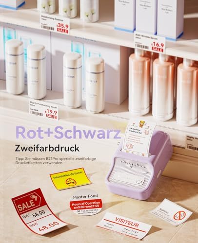 NIIMBOT Etikettendrucker B21 Pro, 300dpi Bluetooth Beschriftungsgerät für Lernen und Scrapbooking, Lila