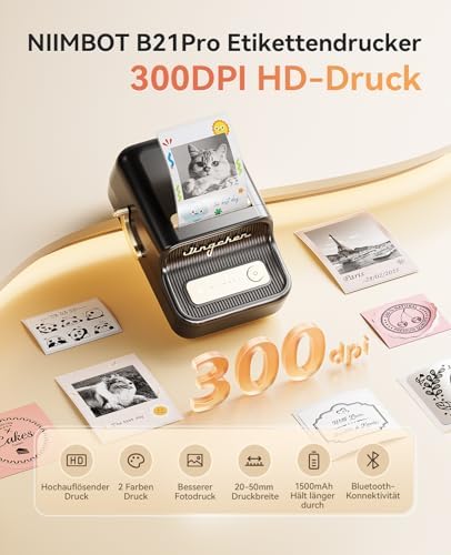 NIIMBOT Etikettendrucker B21 Pro, 300dpi Bluetooth Beschriftungsgerät für Lernen und Scrapbooking, Lila