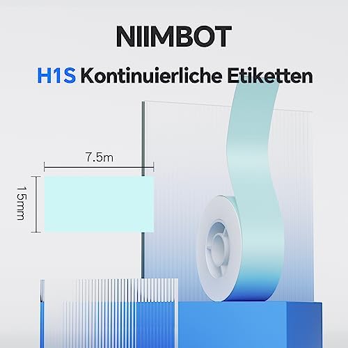 NIIMBOT H1S Etikettendrucker - Selbstklebende, kontinuierliche Thermo-Etiketten 15mm x 7,5m für Schule, Büro und Zuhause