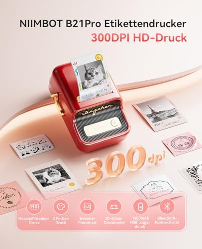NIIMBOT Etikettendrucker B21 Pro, 300dpi Bluetooth Beschriftungsgerät für Lernen und Scrapbooking, Lila