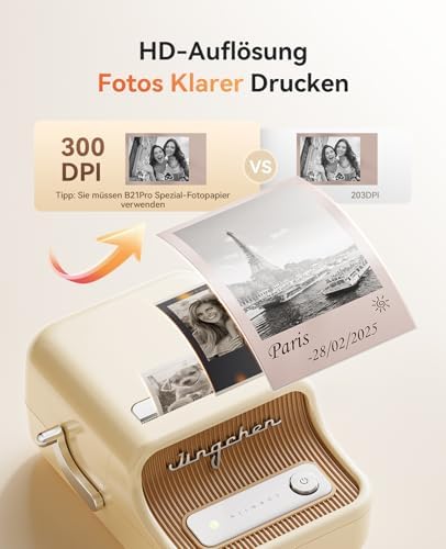 NIIMBOT Etikettendrucker B21 Pro, 300dpi Bluetooth Beschriftungsgerät für Lernen und Scrapbooking, Lila