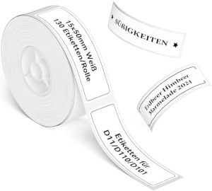 NIIMBOT Etikettenband 15 x 50mm für D110 D11 D101 Drucker - 130 Selbstklebende Thermo-Etiketten für Zuhause, Büro und Sc