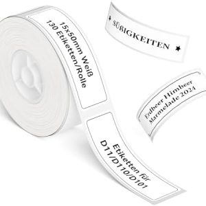 NIIMBOT Etikettenband 15 x 50mm für D110 D11 D101 Drucker - 130 Selbstklebende Thermo-Etiketten für Zuhause, Büro und Sc