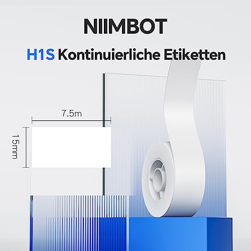 NIIMBOT H1S Etikettendrucker - Selbstklebende, kontinuierliche Thermo-Etiketten 15mm x 7,5m für Schule, Büro und Zuhause