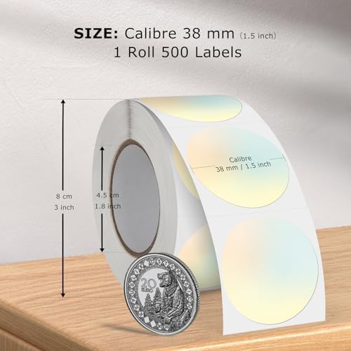 500 Stück Blau 38 mm Runde Thermo-Etiketten Rolle - Selbstklebend, wasserdicht für Büro und Versand