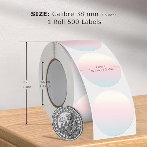 500 Stück Blau 38 mm Runde Thermo-Etiketten Rolle - Selbstklebend, wasserdicht für Büro und Versand