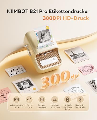 NIIMBOT Etikettendrucker B21 Pro, 300dpi Bluetooth Beschriftungsgerät für Lernen und Scrapbooking, Lila