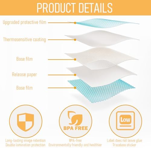 4 Rollen Thermo Etiketten 40mm x 12mm - Selbstklebende Thermolabels für Schule, Zuhause & Büro
