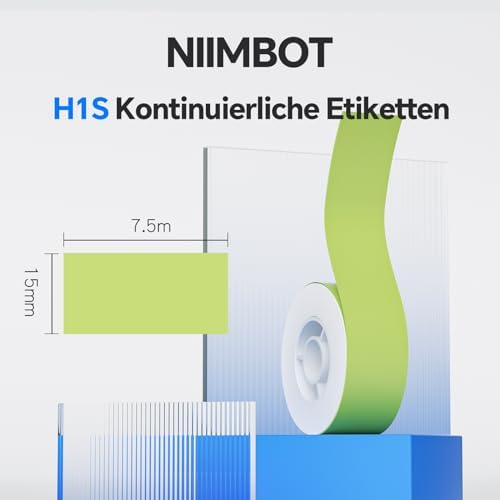 NIIMBOT H1S Etikettendrucker - Selbstklebende, kontinuierliche Thermo-Etiketten 15mm x 7,5m für Schule, Büro und Zuhause