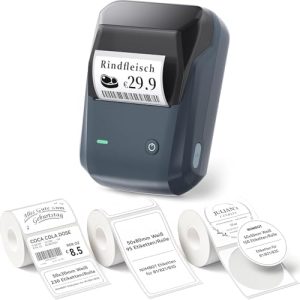 NIIMBOT B1 Etikettendrucker – Tragbarer Bluetooth Drucker mit 3 Rollen wasserfesten, selbstklebenden Etiketten für Schul