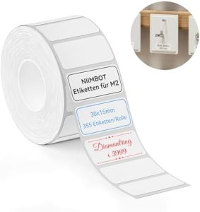 NIIMBOT M2 Thermotransfer Etiketten 30x15 mm, selbstklebend für M2 Drucker, 355 Etiketten pro Rolle, ideal für Beschrift