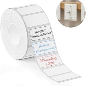 NIIMBOT M2 Thermotransfer Etiketten 30x15 mm, selbstklebend für M2 Drucker, 355 Etiketten pro Rolle, ideal für Beschrift