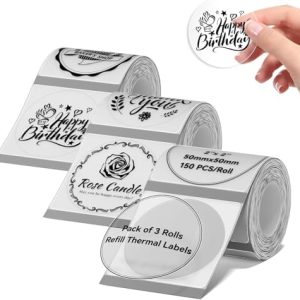 NIIMBOT Etiketten 50x50mm, Schwarz auf Weiß - 3 Rollen für B1 B21 B3S Etikettendrucker, ideal für Büroorganisation!