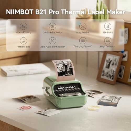 NIIMBOT Etikettendrucker B21 Pro, 300dpi Bluetooth Beschriftungsgerät für Lernen und Scrapbooking, Lila
