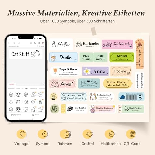 NIIMBOT D110 Bluetooth Namensaufkleber Etikettendrucker - 155 wasserdichte Etiketten für Zuhause, Büro, Schule und Kinde