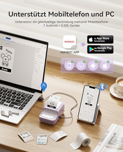 NIIMBOT Etikettendrucker B21 Pro, 300dpi Bluetooth Beschriftungsgerät für Lernen und Scrapbooking, Lila