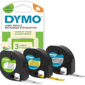 DYMO LetraTag Etikettenband 12mm x 4m | Selbstklebend für kreative Beschriftungen Zuhause | 3 Kassetten