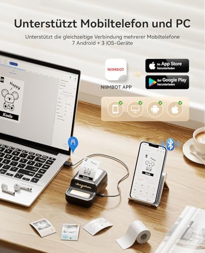 NIIMBOT Etikettendrucker B21 Pro, 300dpi Bluetooth Beschriftungsgerät für Lernen und Scrapbooking, Lila