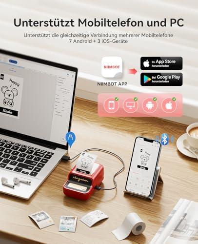 NIIMBOT Etikettendrucker B21 Pro, 300dpi Bluetooth Beschriftungsgerät für Lernen und Scrapbooking, Lila