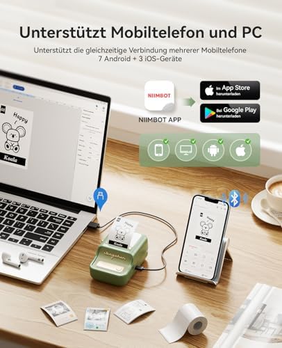 NIIMBOT Etikettendrucker B21 Pro, 300dpi Bluetooth Beschriftungsgerät für Lernen und Scrapbooking, Lila
