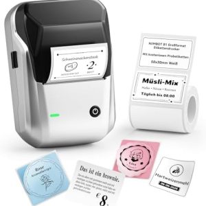 NIIMBOT B1 Etikettendrucker – tragbares, Bluetooth-beschriftungsgerät mit wasserdichten, selbstklebenden Etiketten für S