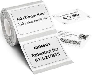 NIIMBOT Selbstklebende Etiketten 50x30mm - 230 Stück/Rolle für B1/B21/B3S Etikettendrucker, ideal für Supermärkte und Bü