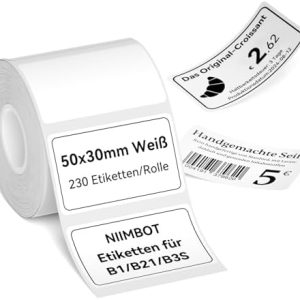 NIIMBOT Etiketten Selbstklebend 50 x 30 mm für B21/B1/B3S - 230 Thermo-Etiketten-Rolle für Büro und Einzelhandel