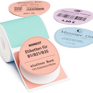 NIIMBOT Etikettenrolle für B21 B1 B3S, 41x41 mm, 175 selbstklebende Thermoetiketten für Büro und Einzelhandel
