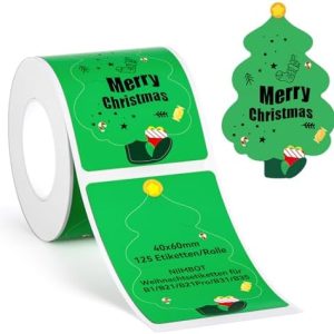 NIIMBOT Weihnachten Etiketten für B1 B21 B31 B3S K3, 40x60mm, 125 Selbstklebende Etiketten für festliche Geschenke